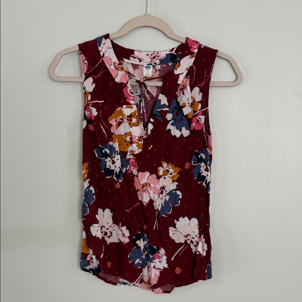 Old Navy Burgundy Floral Tie-Front Camisole